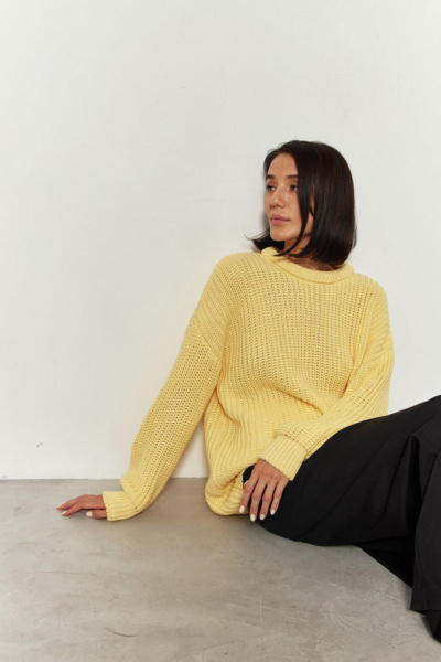 Свитер крупной вязки из хлопка (one size, лимонный) 2174